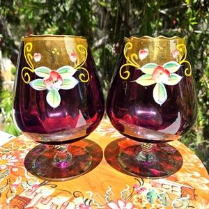 Czech Bohemian Glass Amethyst Purple Glass Brandy Snifter Lrg Decorative Set Of2